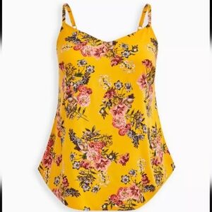 Torrid 5 5X 26 Stretch Challis Tank Top Camisole Gold Yellow Bright Floral